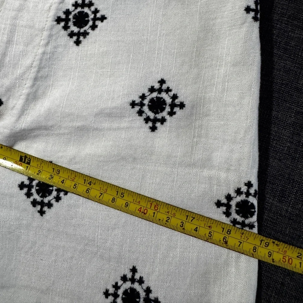 ZARA Linen Blend Embroidered Wide Leg Pants White Black Boho Resort S